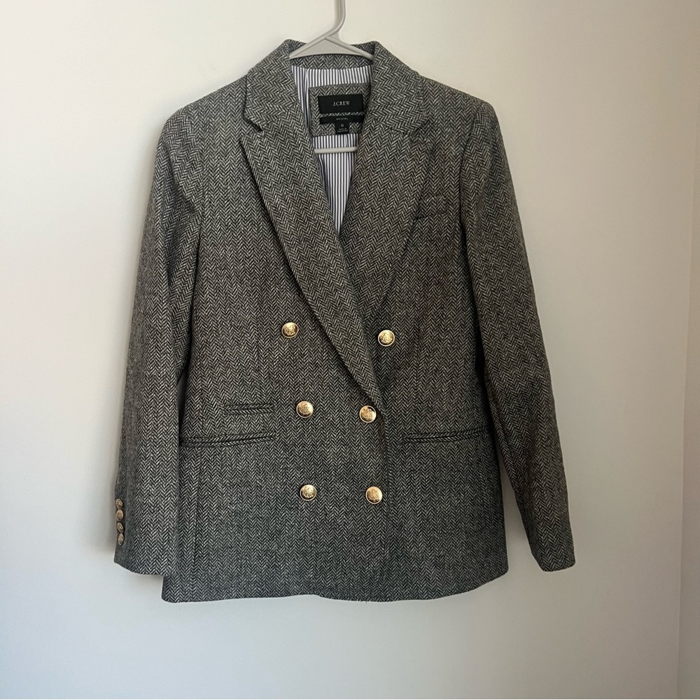 J Crew Bristol Blazer Jacket in Graphite Herringbone Wool Women's Size 0 - Picture 5 of 10